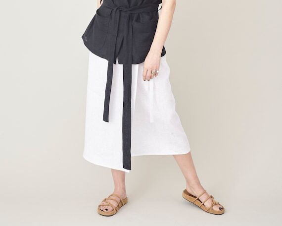 Handmade Linen Wrap Skirt: Tie Waist Midi Sum...
