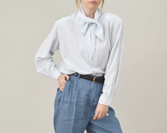 Vintage 100% Silk Bow Collar Blouse - Pastel ...