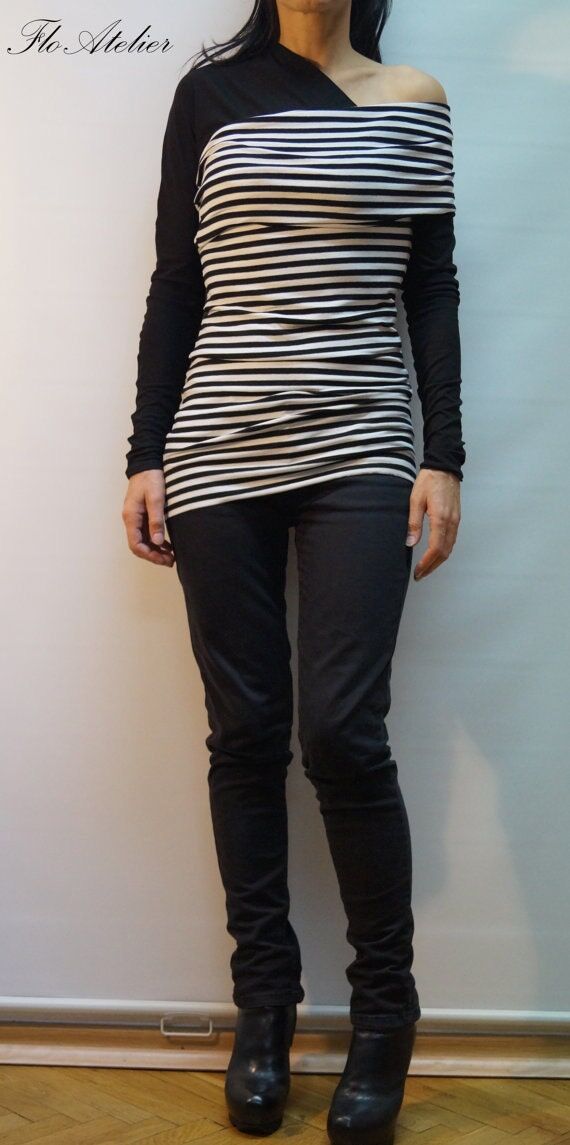Handmade Cotton Jersey One Shoulder Blouse, L...
