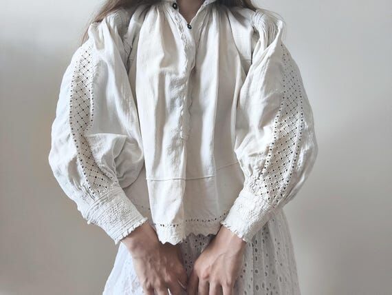 Antique 1930 bihor Romanian blouse collar wit...