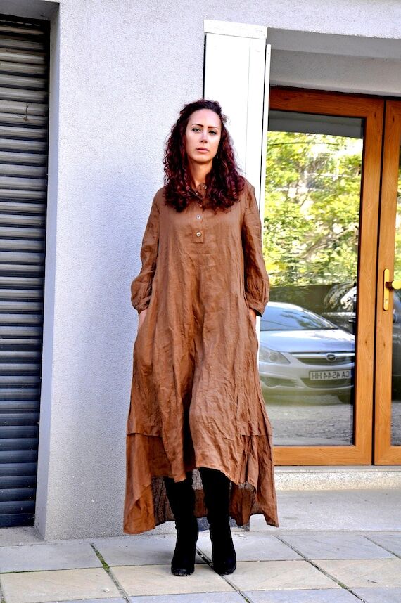 Cappuccino Linen Maxi Dress – Loose Summer ...