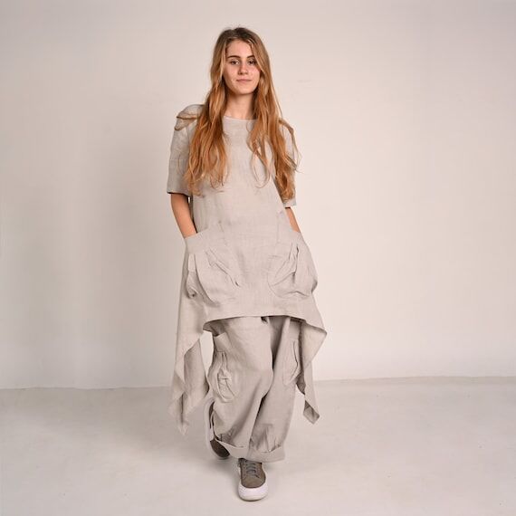 Linen Tunic And Pants Set, Gray Summer Linen ...