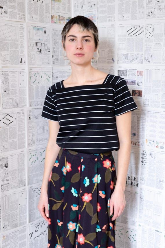 Handmade Vintage cotton fabric Striped black/...