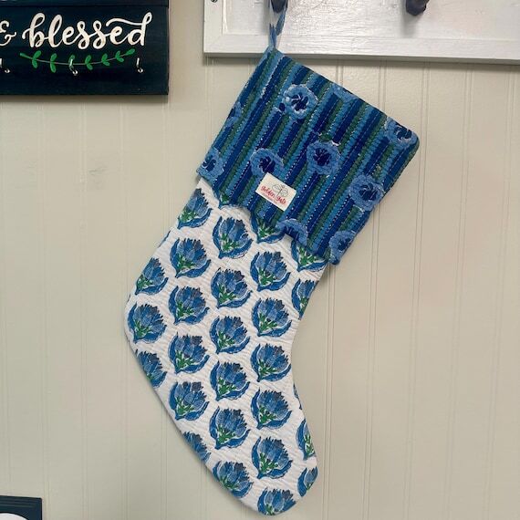 Quilted Cotton Christmas Stocking: Block Prin...