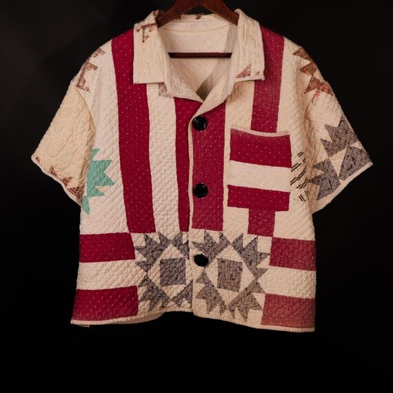Handmade Starburst Quilt Camp Shirt: Upcycled...