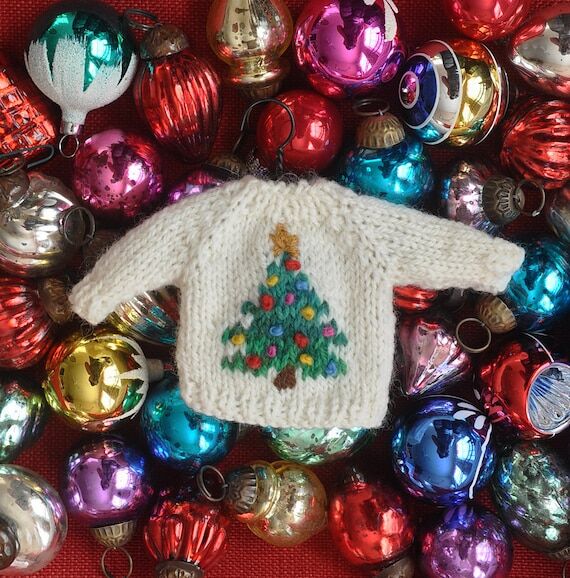 Decorated Christmas Tree Hand-Knit Sweater Or...
