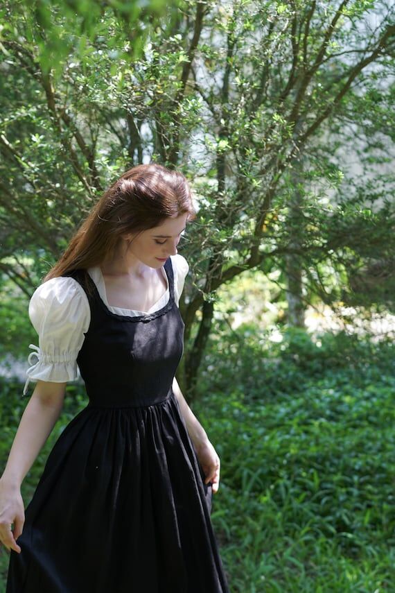 Evelaine Linen Dress – Black Cottagecore Dr...