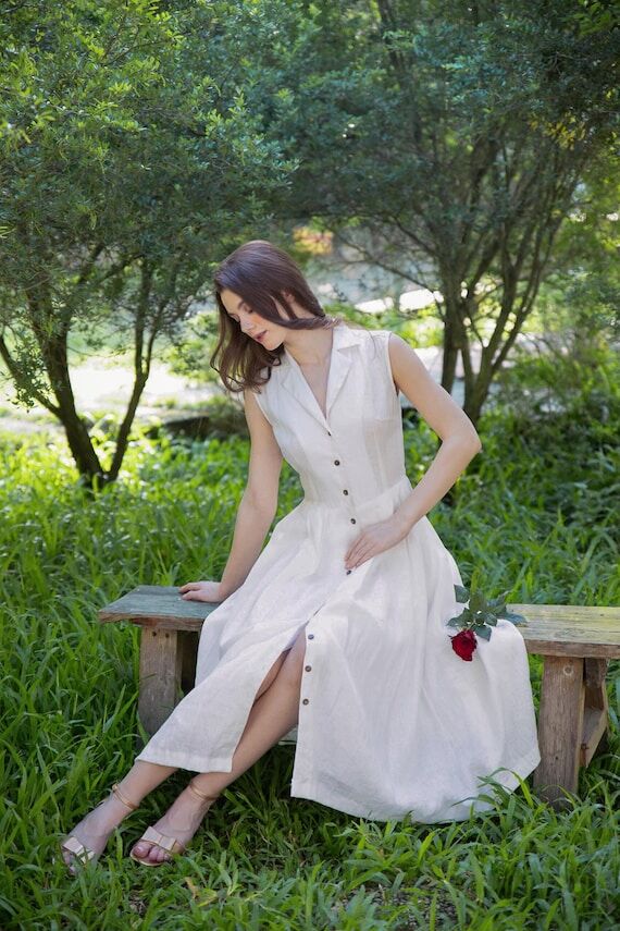 The Céleste Linen Dress – Sleeveless Custo...