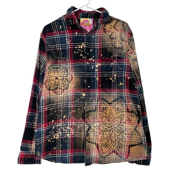 Upcycled Floral Flannel Shirt Mens Size Large...