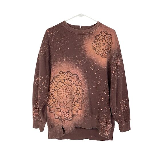 Handmade Floral Stencil Sweatshirt Pullover W...