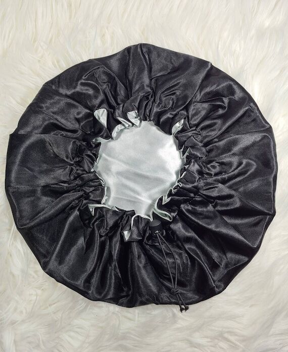 Black Adjustable Drawstring Reversible Satin ...