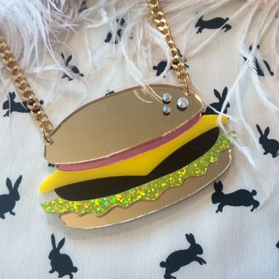 Hamburger Acrylic Large Food Necklace, Laser ...