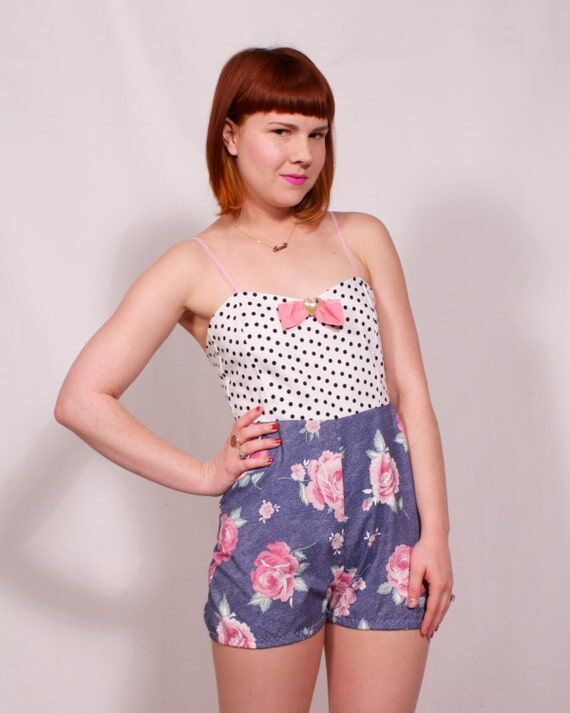 Denim, Rose, and Polka Dots Tank Top Playsuit...