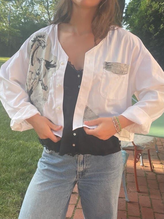 blouse with washed silk vintage wild horse...