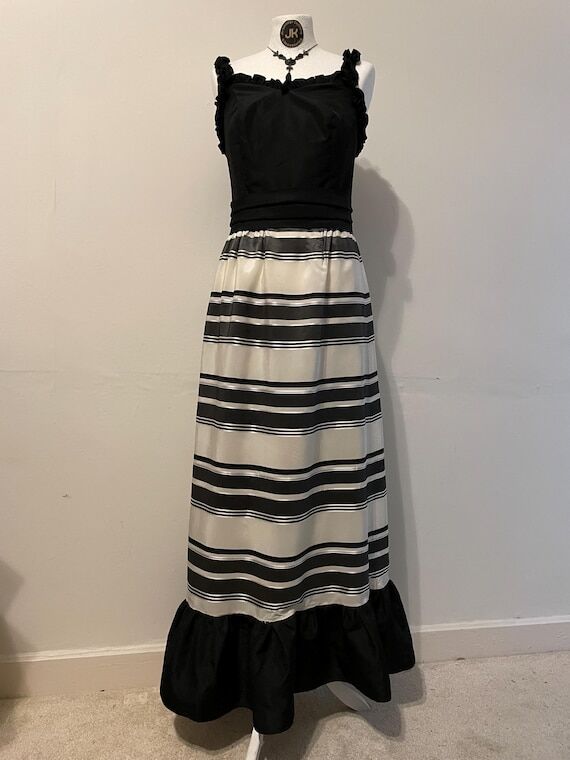 1970s Striped Maxi Dress - Black and White Ev...