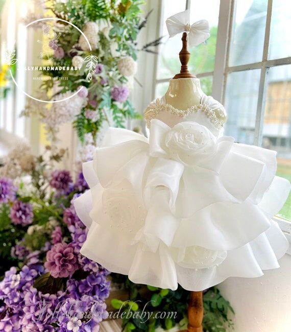 White Organza Baby Dress: Ruffle Christening ...