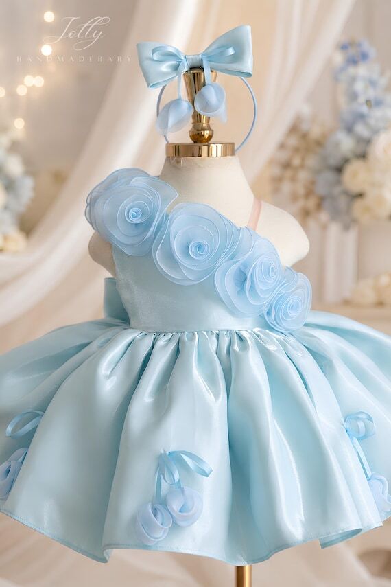 Baby Blue Flower Girl Dress with 3D Flowers, ...