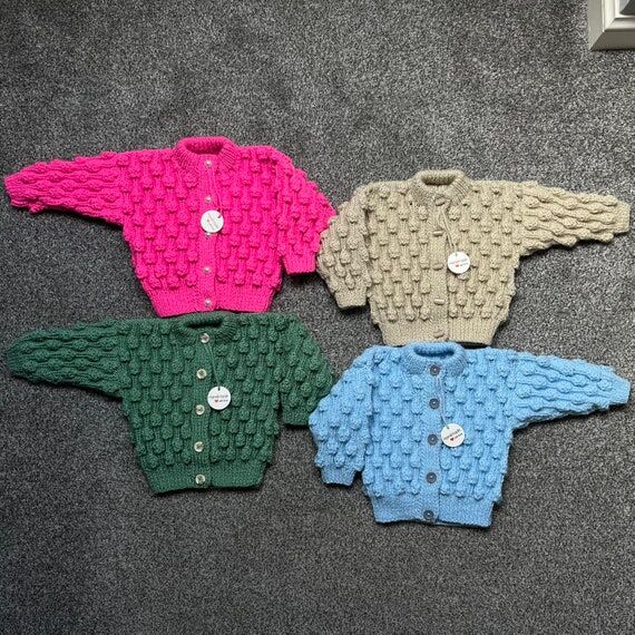Hand knitted unisex baby bobble stitch cardig...