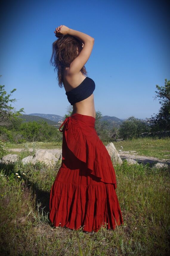 Flamenco Cotton Maxi Skirt: Bohemian Wrap Ski...