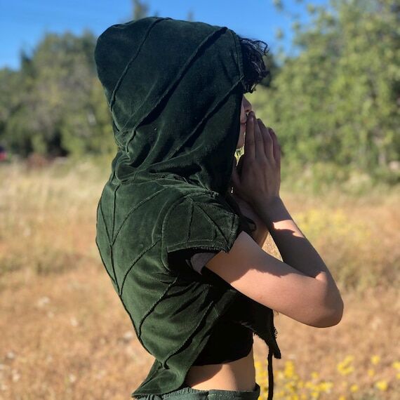 Leaf Hooded Vest: Handmade Pixie Fairy Festiv...