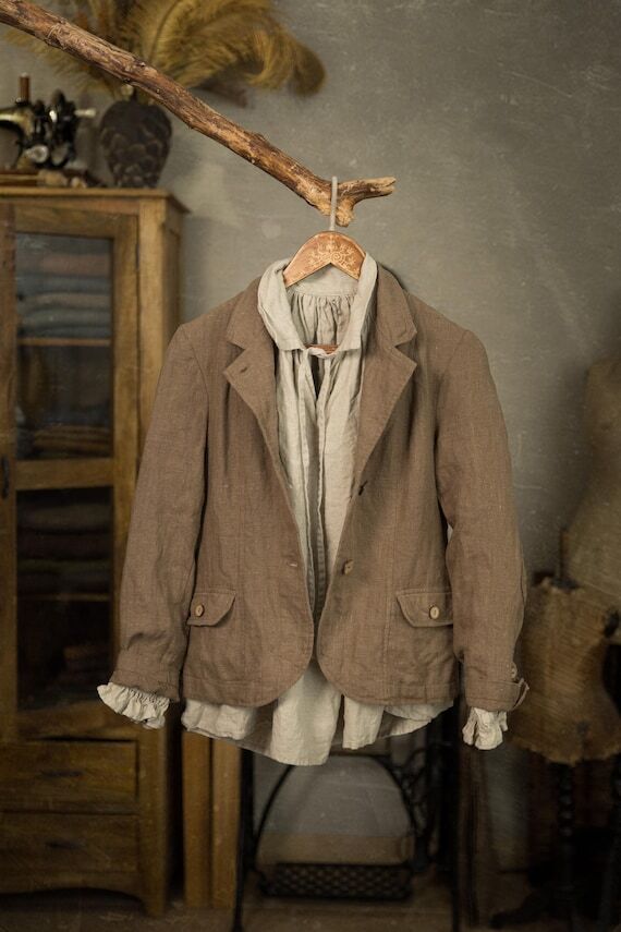 Edwardian-inspired linen jacket with a rustic...