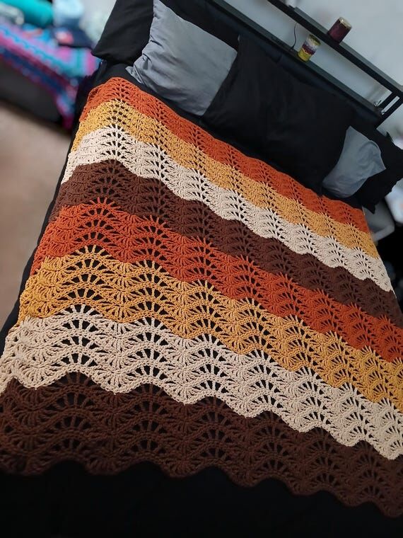 Handmade Crochet Ripple Blanket | Earth Tone ...