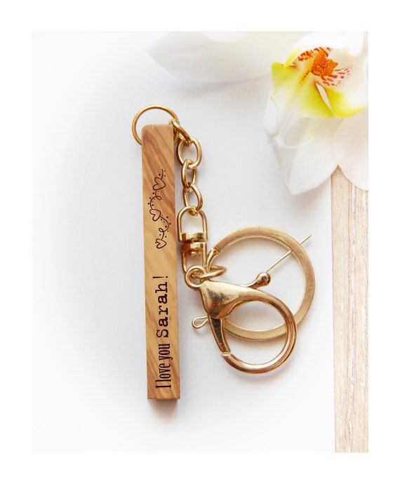 Personalized Olive Wood Keychain: Engraved Ro...