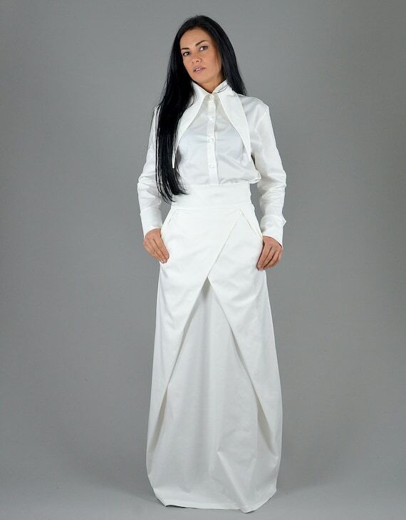 High Waist Plated Long Skirt: Formal Asymmetr...