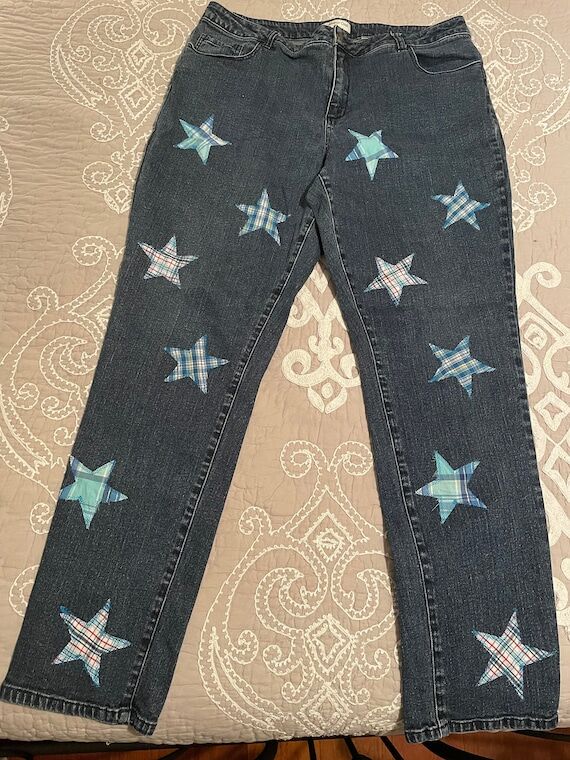Star Patched denim, hippie jeans, upcycled pa...