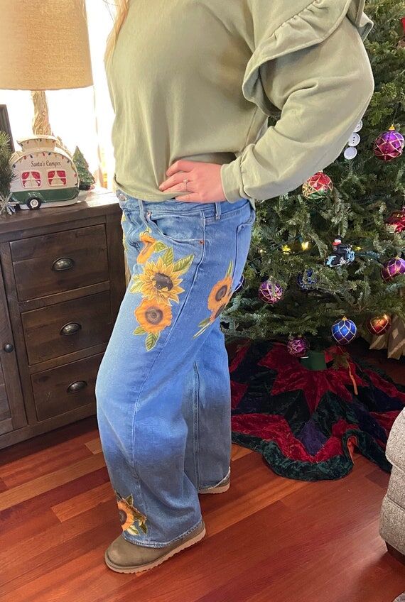 Made to order Women's jeans, Vintage sunflowe...