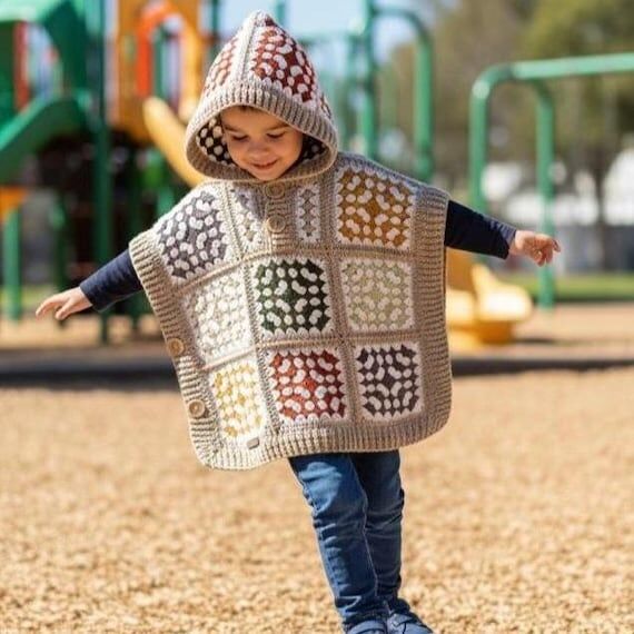 Crochet Granny Square Kids Poncho :Colorfull ...