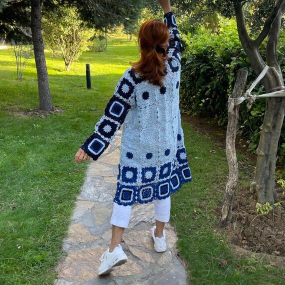 Handmade Crochet Cardigan, Evil Eye Cotton Co...