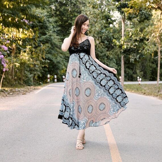 Crochet Top Rayon Sundress: Black & White Boh...