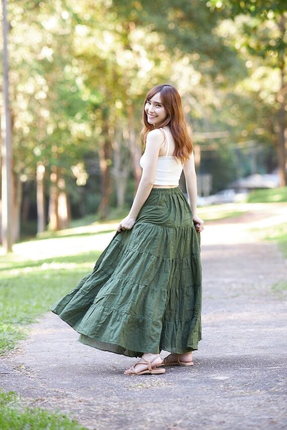 Green Maxi Skirt For Ren Faire Womens Clothin...