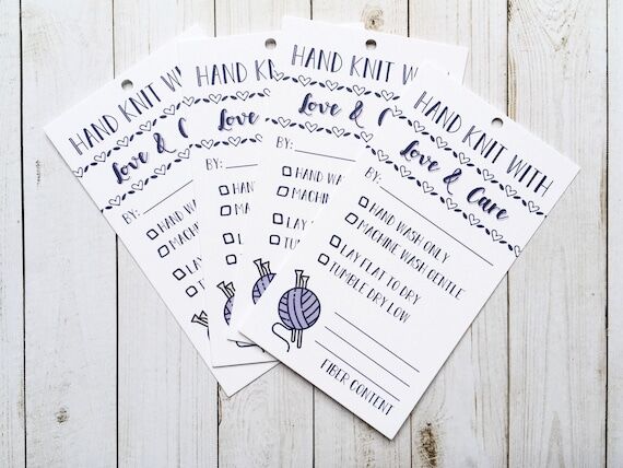 Hand Knit Care Instruction Tags: Garment Labe...