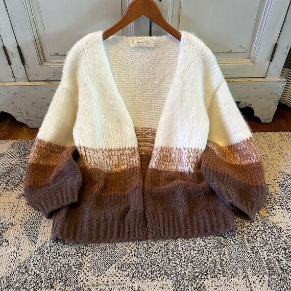 Handmade Chunky Wool Angora Knit Cardigan: Br...