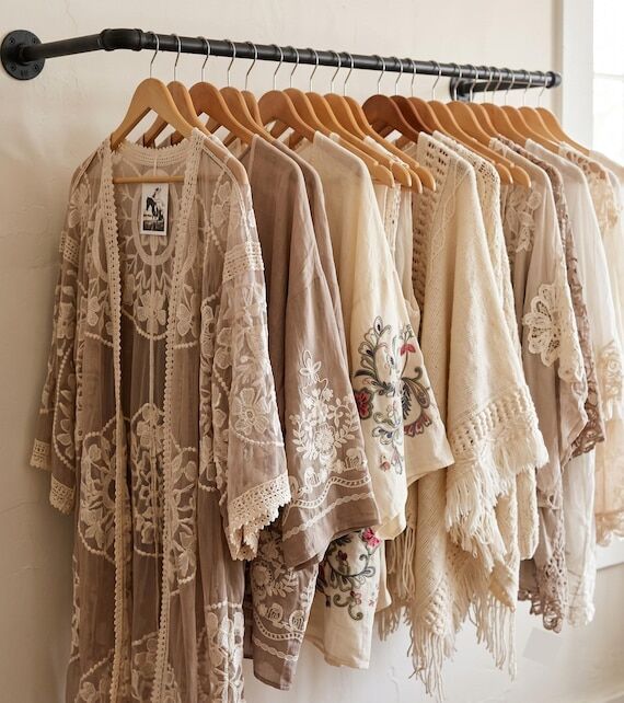 Handmade Feminine Embroidered Floral Kimono C...