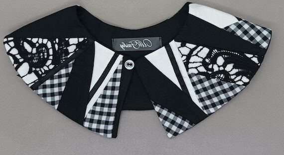 Handmade Cotton Detachable Collar: Black & Wh...