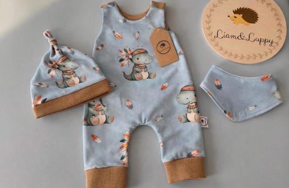 Handmade Dinosaur Baby Set – Baby Romper wi...