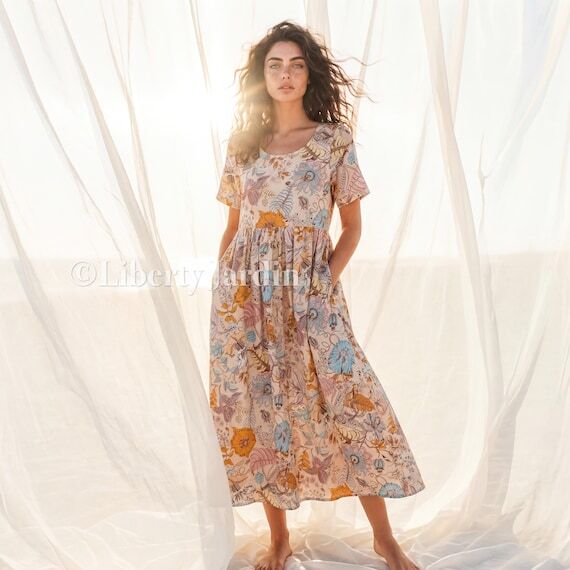 Liberty Jardin Cotton Midi Dress, Botanical P...