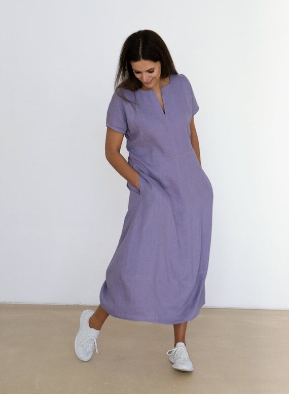 Linen maxi dress with pockets | Lavender loos...