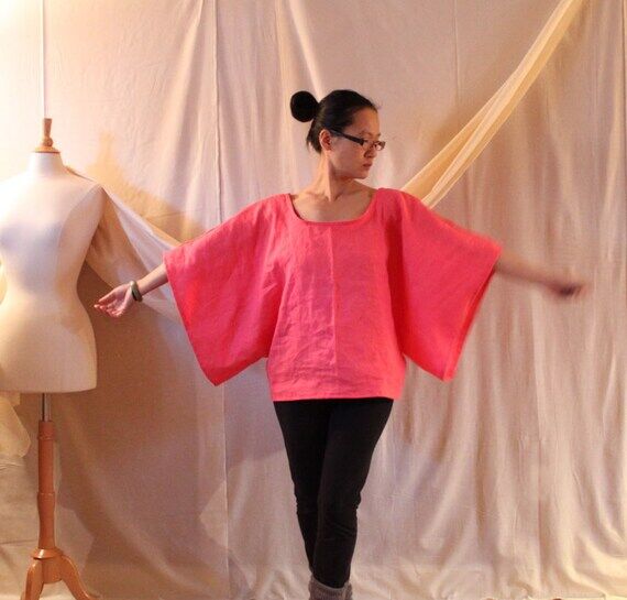 custom linen wide kimono sleeve top...