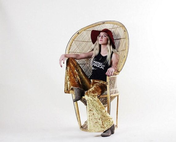 GOLD crushed velvet 70's velour fashion hippi...