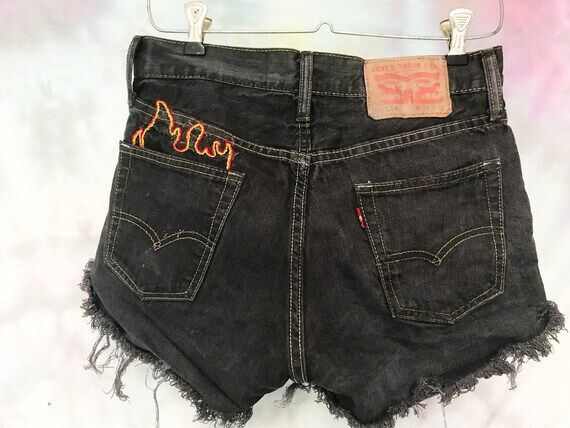 Upcycled Levis Shorts: Black Distressed Denim...