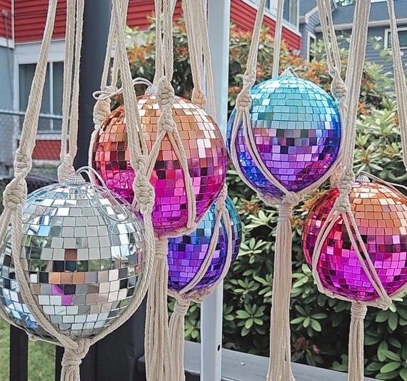 Hanging Macramé Disco Ball, Boho Décor, Dop...