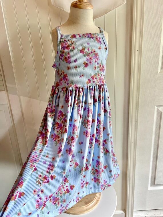Floral garden blue rib floral cami dress summ...