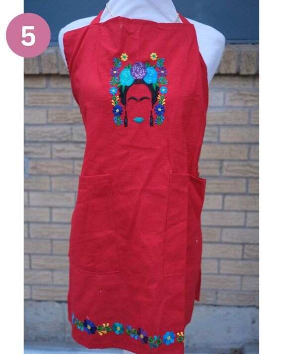 Handmade Mexican Embroidered Apron | Floral R...
