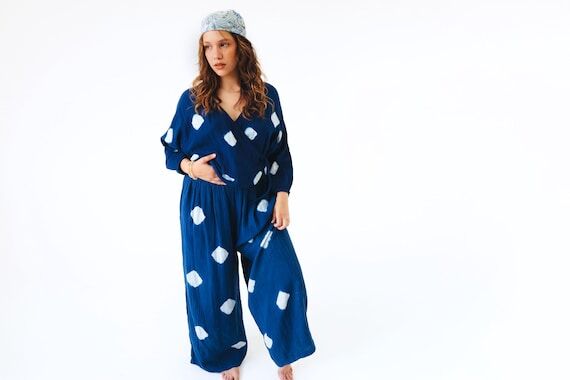 Boho Tie Dye Matching Set Women Flowy Wrap To...