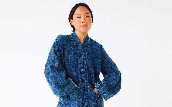 Indigo Kimono Jacket | Hand-Dyed Cotton Slub,...