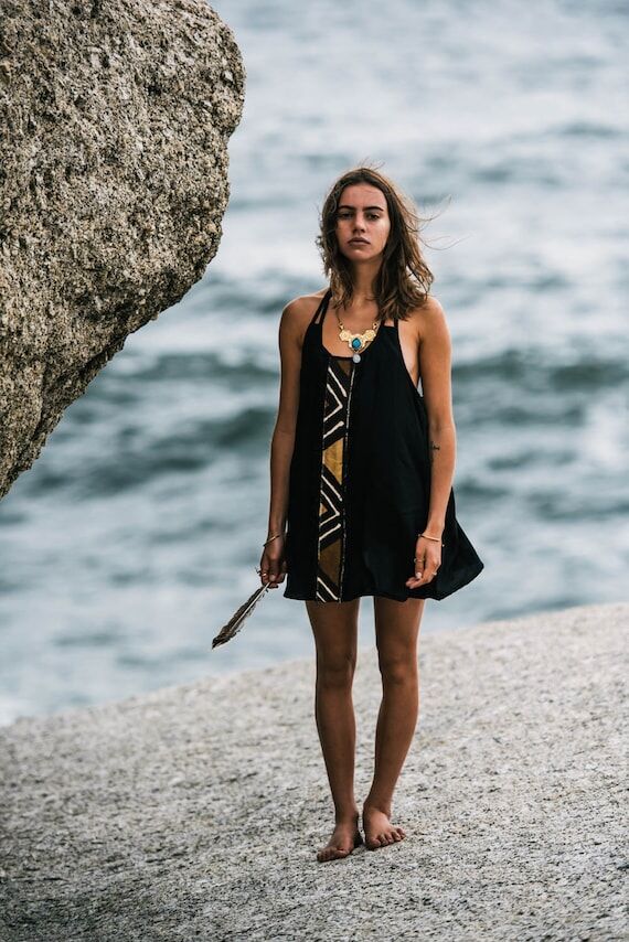 Handmade Cotton Mudcloth Dress, Festival Styl...